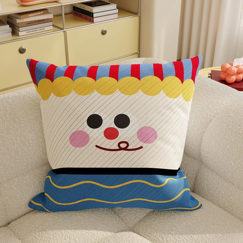 Decorative Plaid Throw Pillow Cover with Embroidered Cartoon Sheep Patch