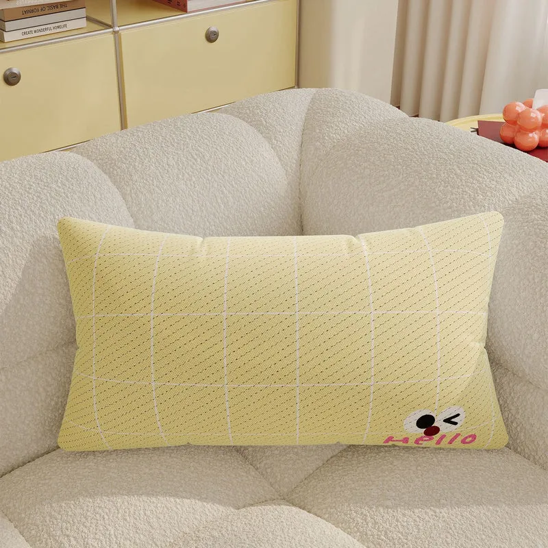 Decorative Plaid Throw Pillow Cover with Embroidered Cartoon Sheep Patch