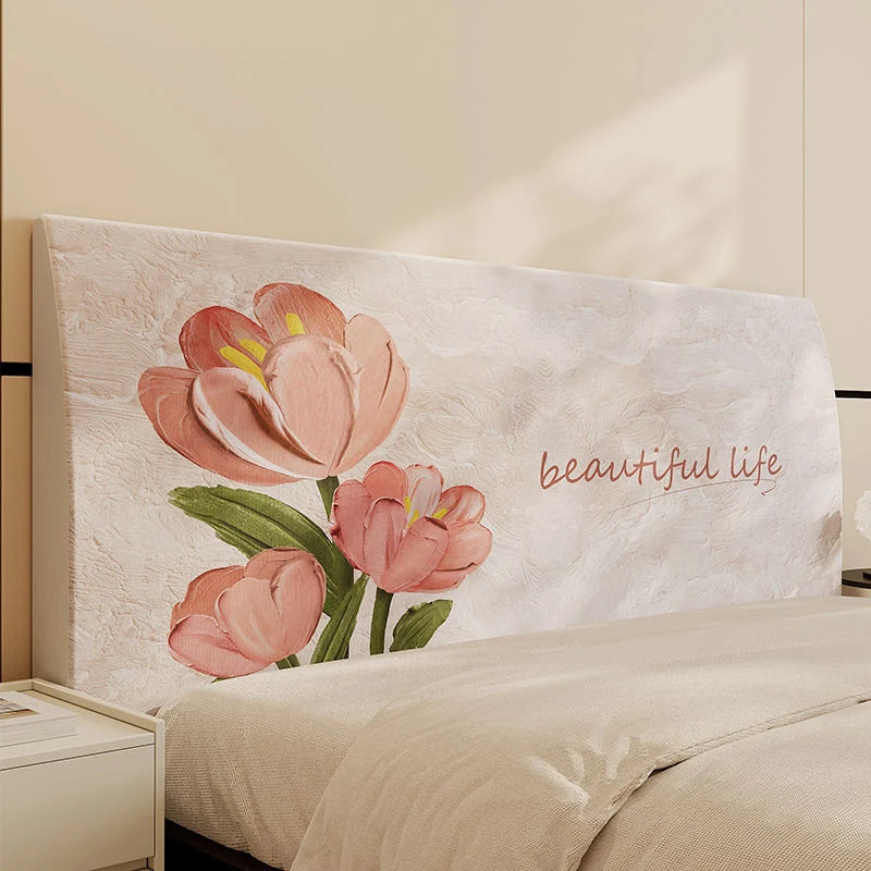 Decorative Padded Headboard Slipcover with Floral Print and Inspirational Script