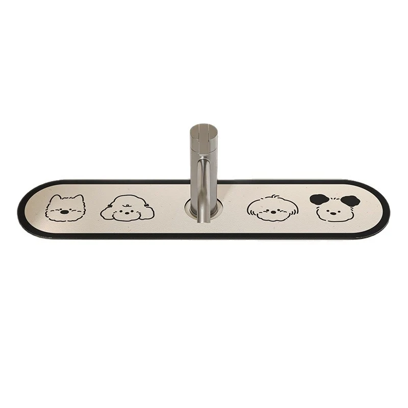 Decorative Anti-Slip Silicone Faucet Counter Tray Mat with Cute Dog Faces