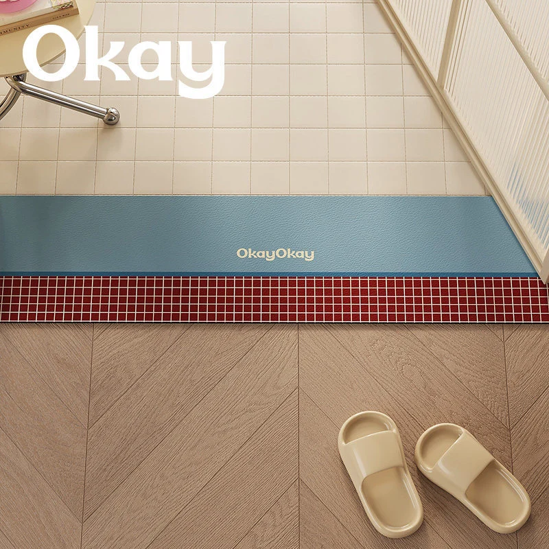 Cushioned Non-Slip Entryway Floor Mat with Faux Leather Border