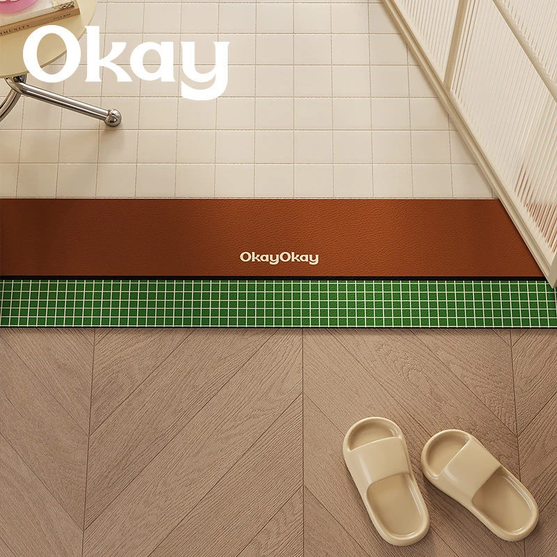 Cushioned Non-Slip Entryway Floor Mat with Faux Leather Border