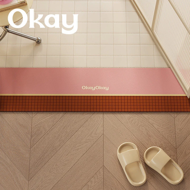 Cushioned Non-Slip Entryway Floor Mat with Faux Leather Border