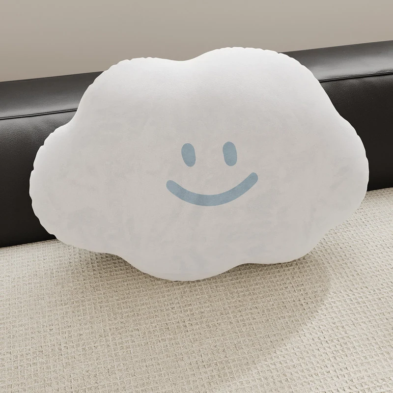 Cloud-Shaped Plush Decorative Throw Pillow with Smiley Face Velvet Cover