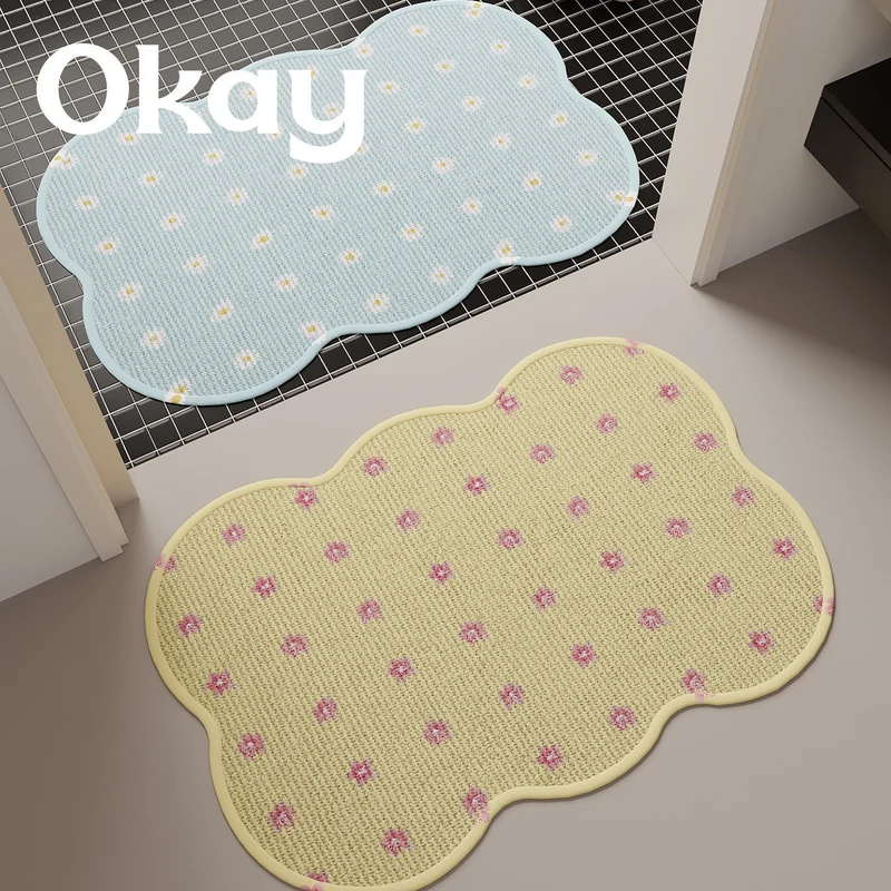 Cloud-Shaped Low-Pile Decorative Absorbent Bath and Entry Rug with Raised Floral Tuft Dots