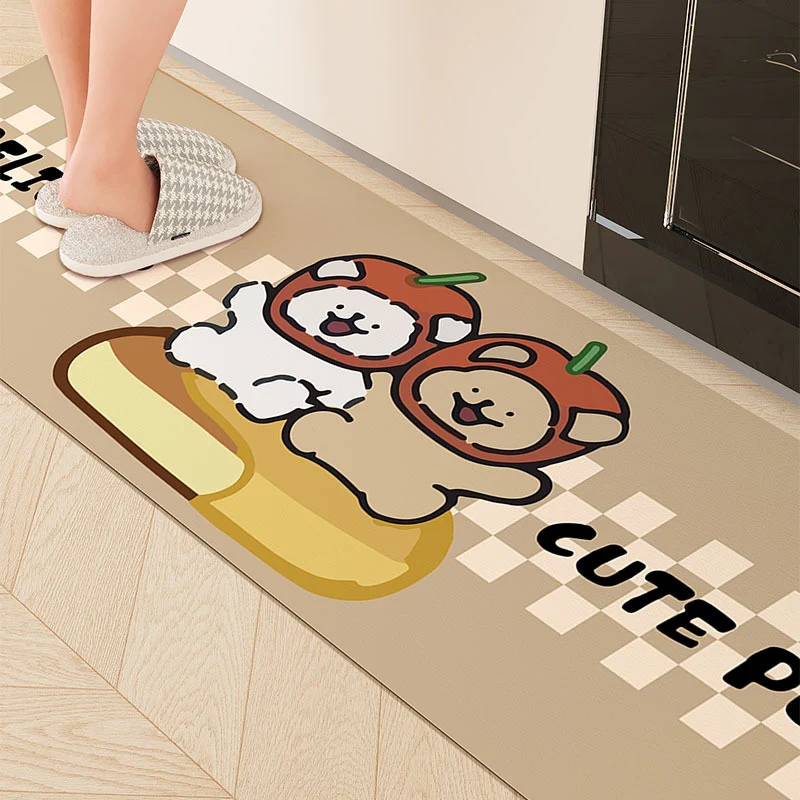 Cartoon Puppy Anti-Fatigue Kitchen Mat Set with Non-Slip Backing