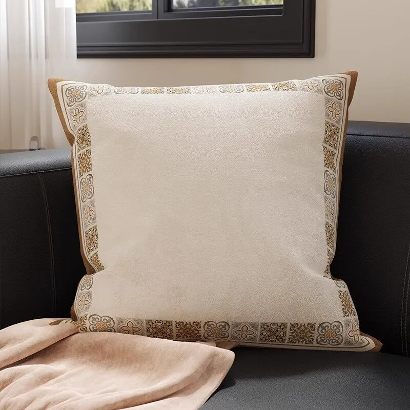 Botanical Sketch Velvet Square Throw Pillow Cover with Zebra-Trim Hidden Zipper