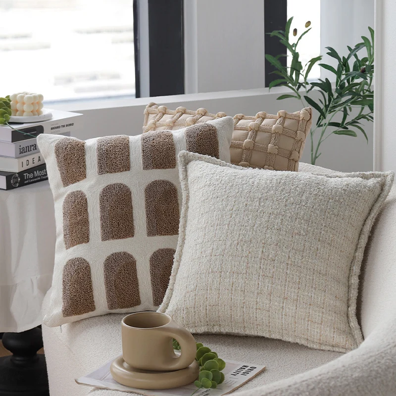 Soft rectangular decorative pillow made of faux fur with ribbed texture Stornfield