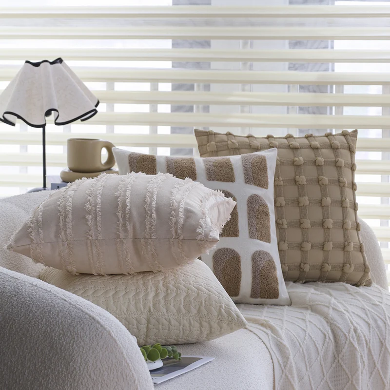 Soft rectangular decorative pillow made of faux fur with ribbed texture Stornfield