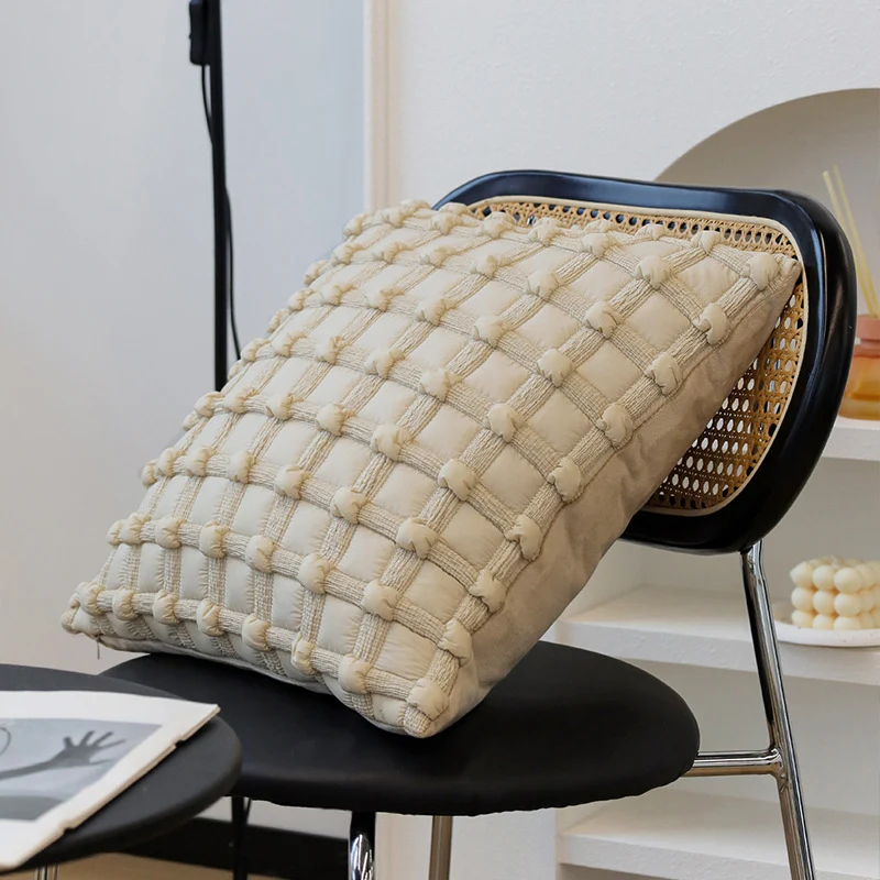 Soft rectangular decorative pillow made of faux fur with ribbed texture Stornfield