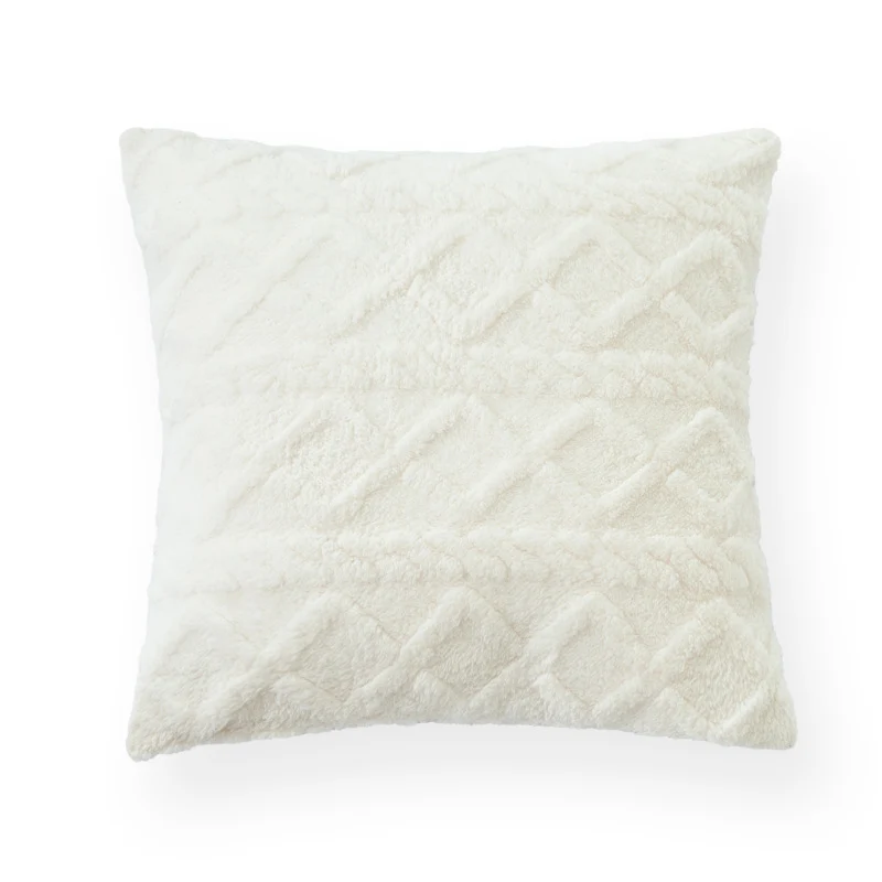Soft square decorative cushion with embossed diamond pattern made of synthetic fur Stornfield