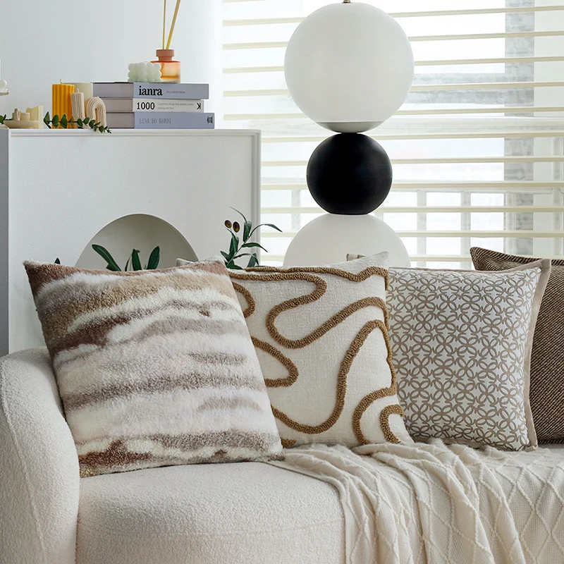 soft decorative faux fur cushion rectangular with textured stripe and dot appearance Stornfield