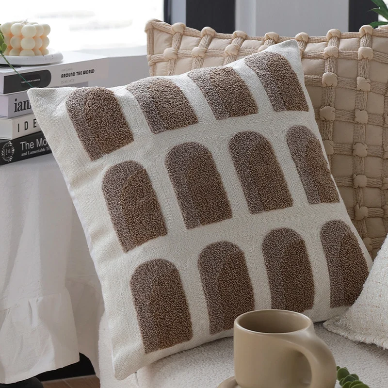 soft decorative faux fur cushion rectangular with textured stripe and dot appearance Stornfield