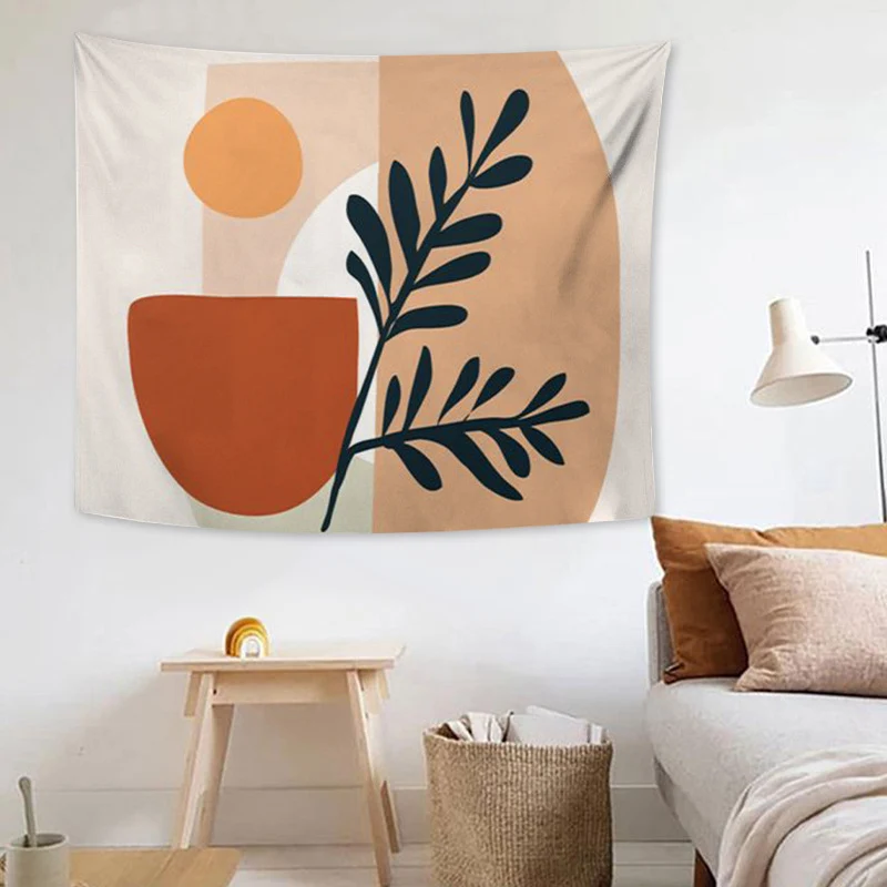 Tapestry with abstract botanical print and lightweight polyester fabric Stornfield