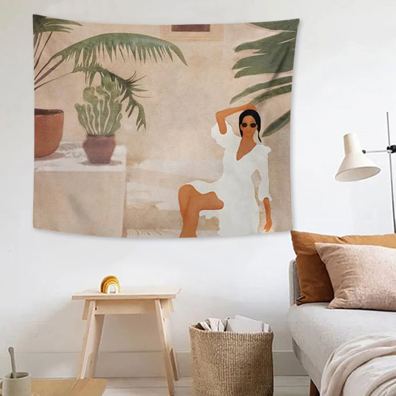 Tapestry with abstract botanical print and lightweight polyester fabric Stornfield