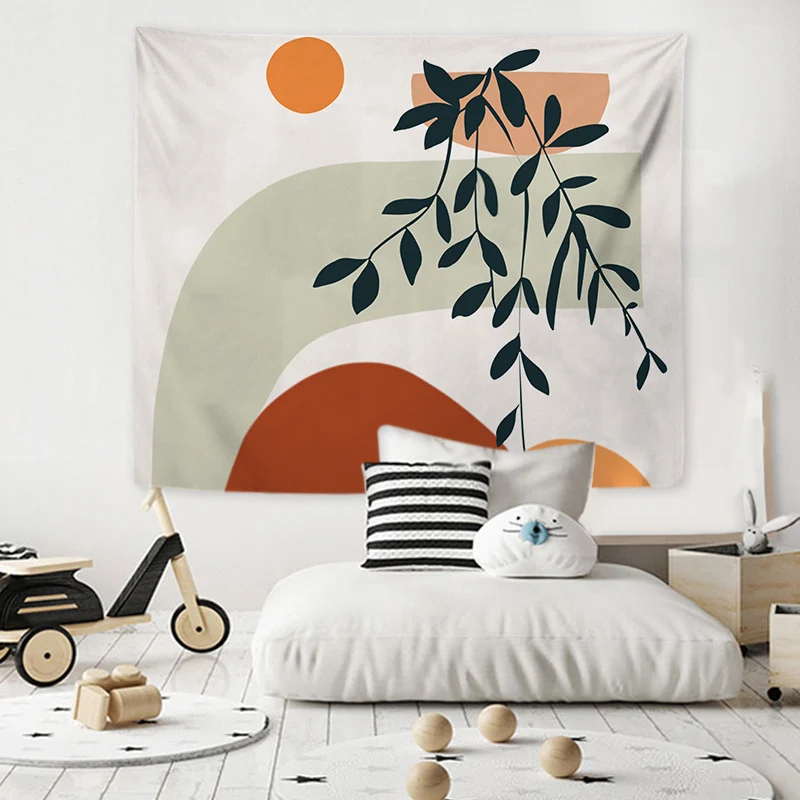 Tapestry with abstract botanical print and lightweight polyester fabric Stornfield