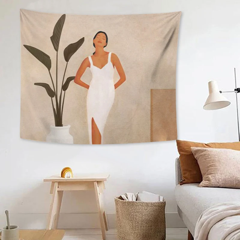Tapestry with abstract botanical print and lightweight polyester fabric Stornfield
