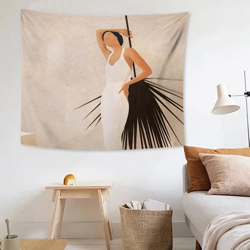 Tapestry with abstract botanical print and lightweight polyester fabric Stornfield