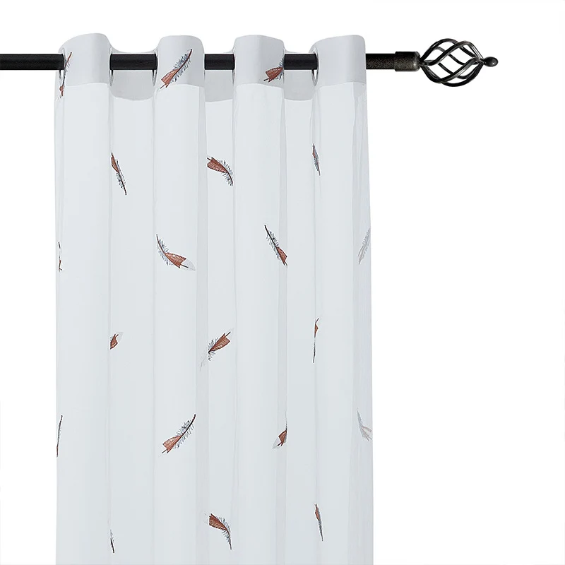 Transparent Voile Curtain with Fine Feather Embroidery and Wavy Lace Edge Stornfield