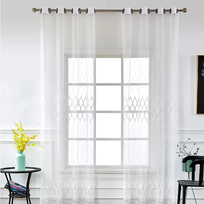 Transparent curtain scarf with embroidered lace border and light voile Stornfield