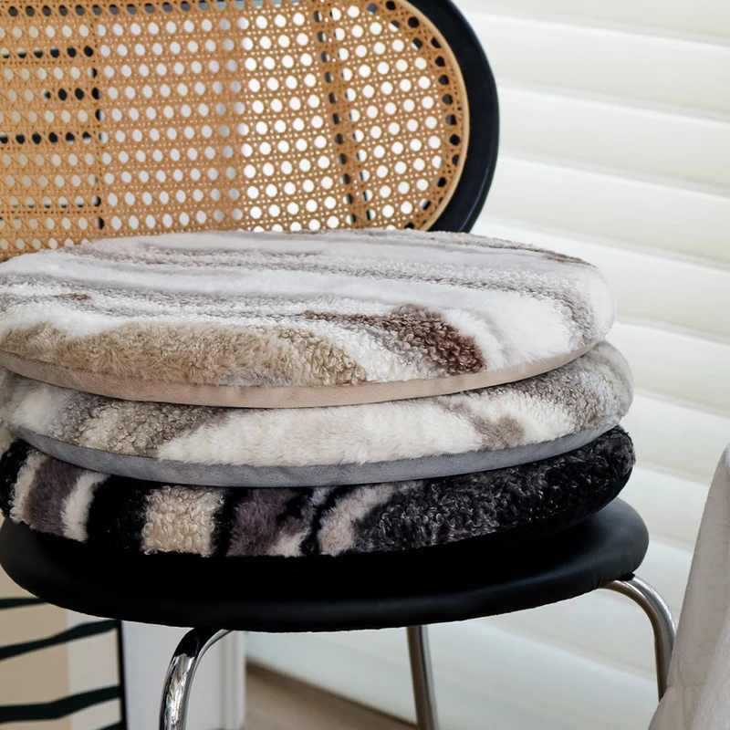 Round seat cushion with fluffy faux fur cover and non-slip bottom Stornfield