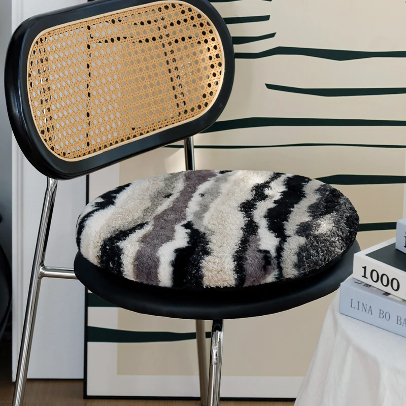 Round seat cushion with fluffy faux fur cover and non-slip bottom Stornfield