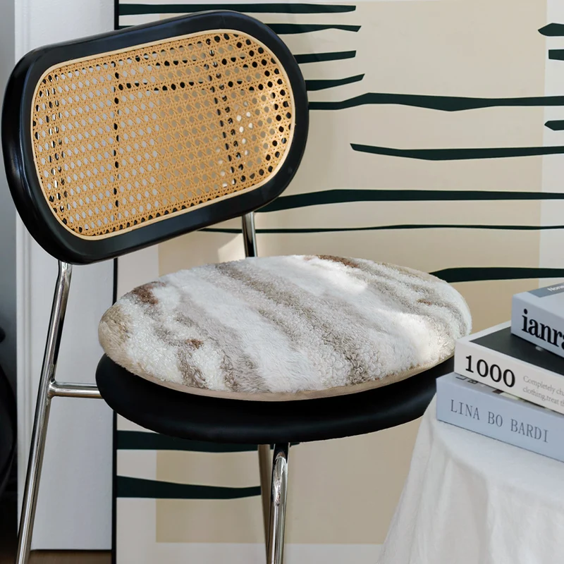 Round seat cushion with fluffy faux fur cover and non-slip bottom Stornfield