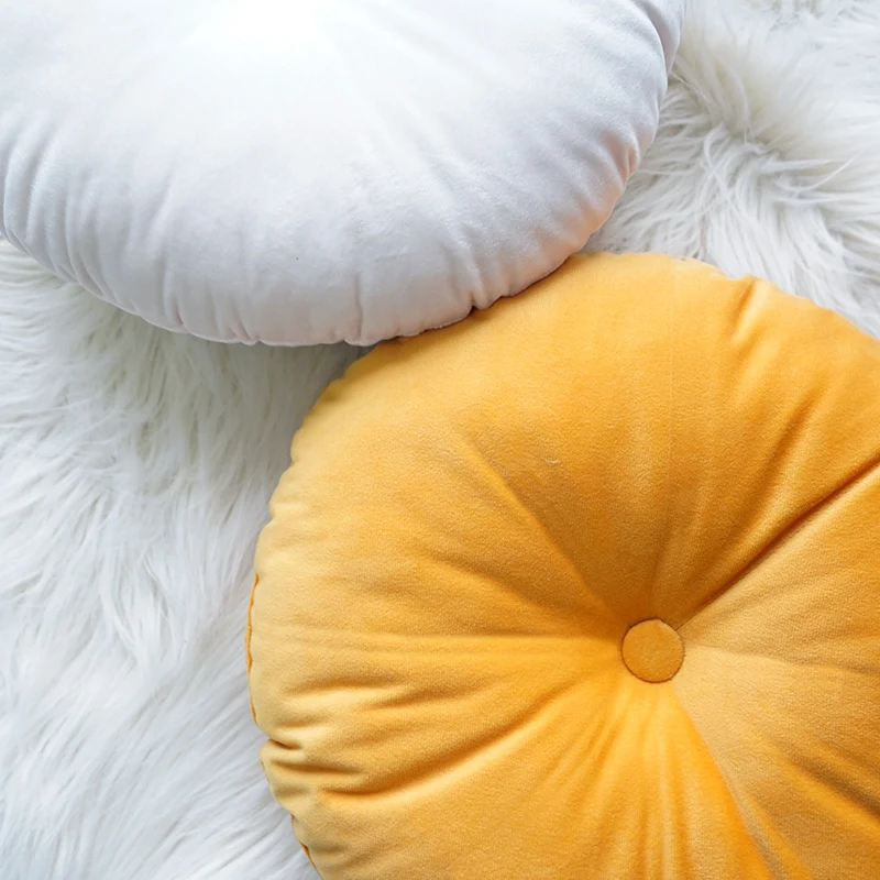 Round decorative velvet seat cushion with button center detail and extra soft plush cover Stornfield