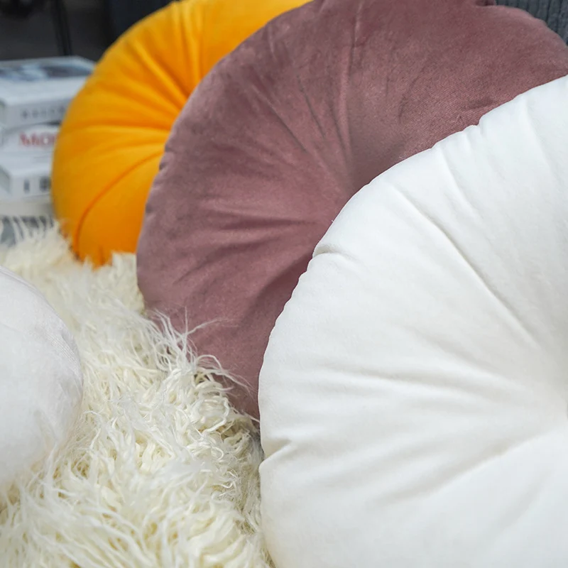Round decorative velvet seat cushion with button center detail and extra soft plush cover Stornfield