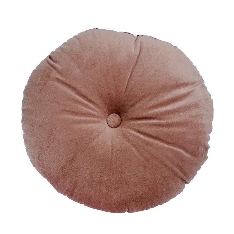 Round decorative velvet seat cushion with button center detail and extra soft plush cover Stornfield
