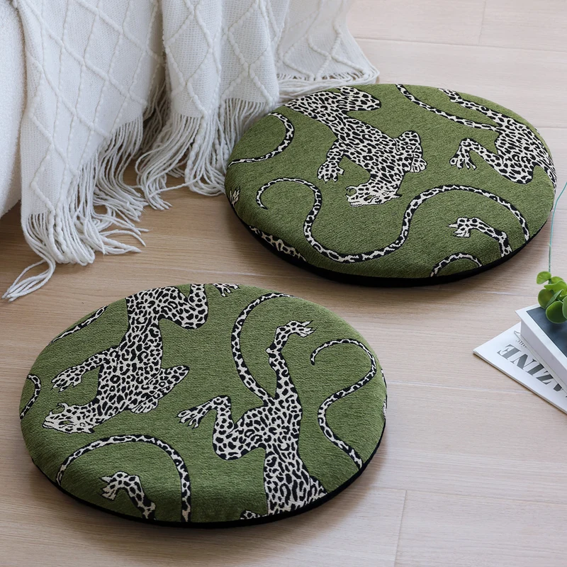 Round chair cushion cover with woven leopard jacquard and elastic hem Stornfield