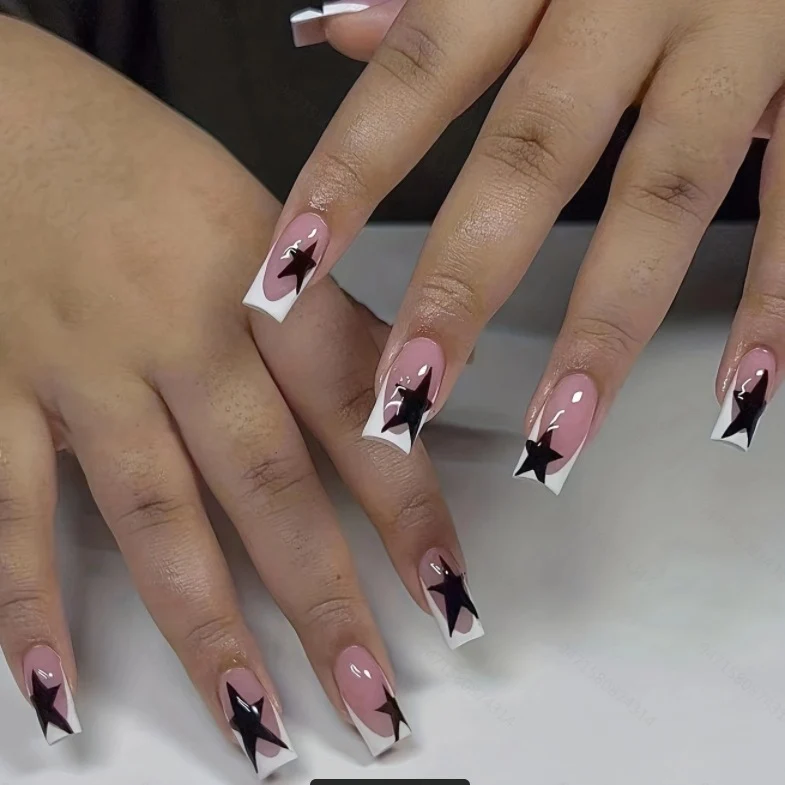Artistic Star-Pattern Acrylic Nail Enhancements Stornfield