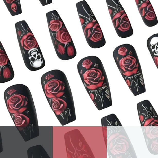 Artistic Skull and Rose Nail Art Design Stornfield