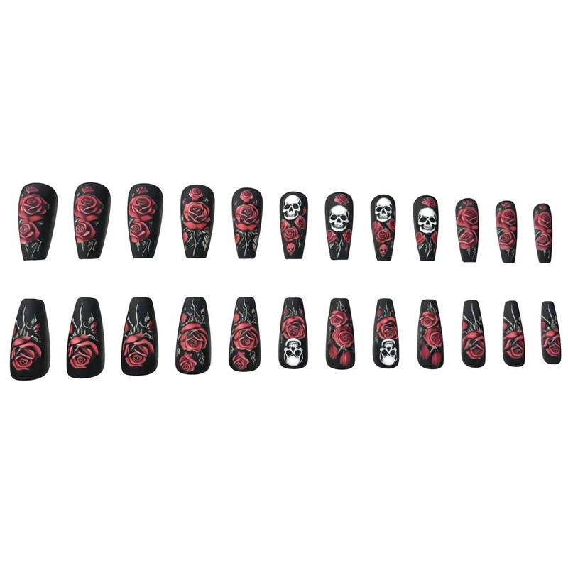 Artistic Skull and Rose Nail Art Design Stornfield