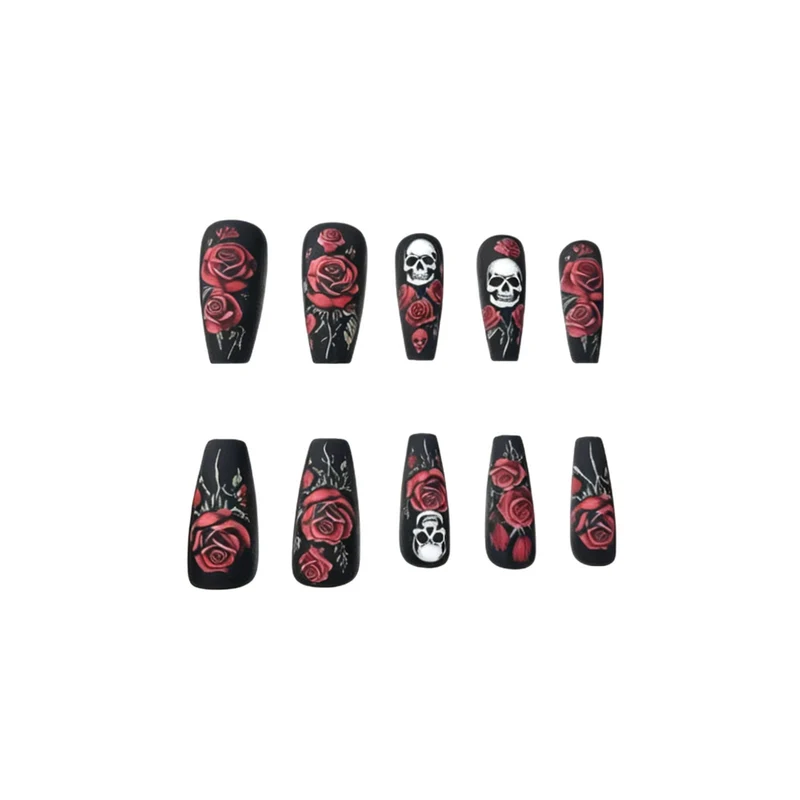 Artistic Skull and Rose Nail Art Design Stornfield