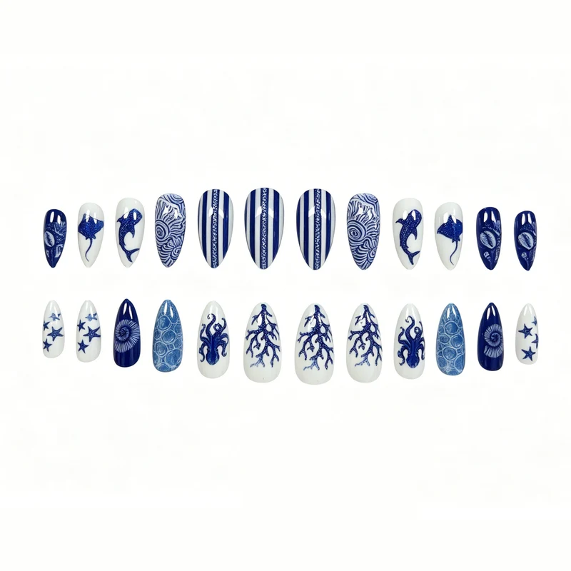 Artistic Ocean-Themed Nail Art Extensions Stornfield