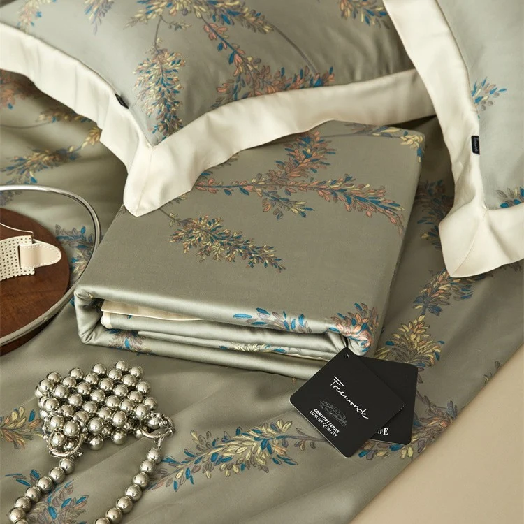 Luxurious satin bedding set with geometric jacquard pattern and satin trim Stornfield