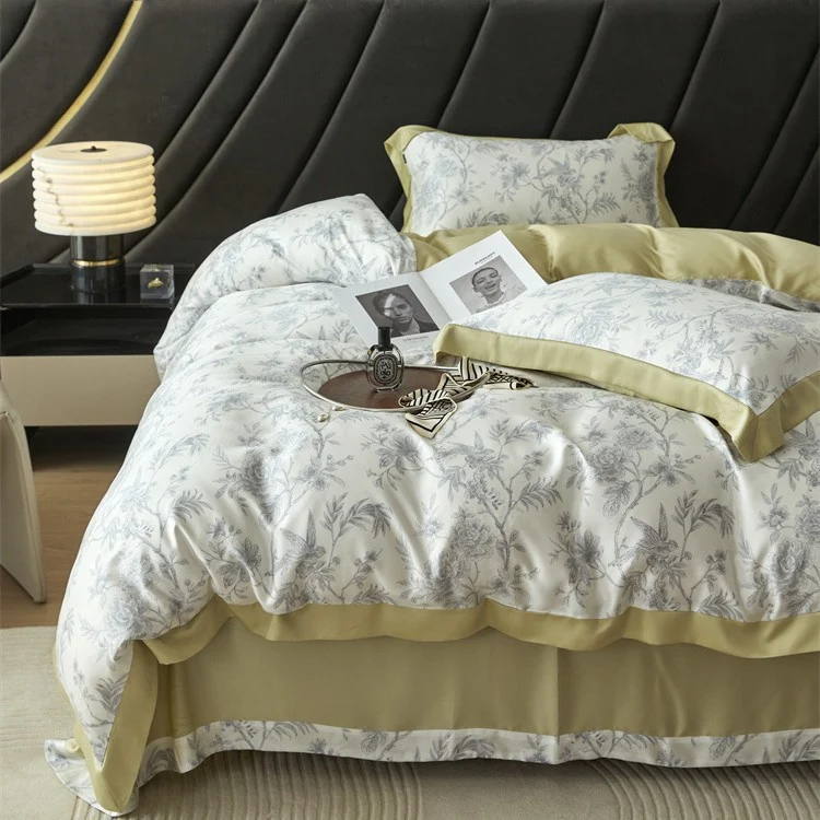 Luxurious satin bedding set with geometric jacquard pattern and satin trim Stornfield