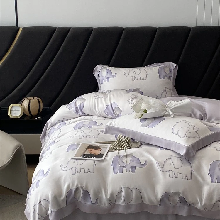 Luxurious satin bedding set with geometric jacquard pattern and satin trim Stornfield