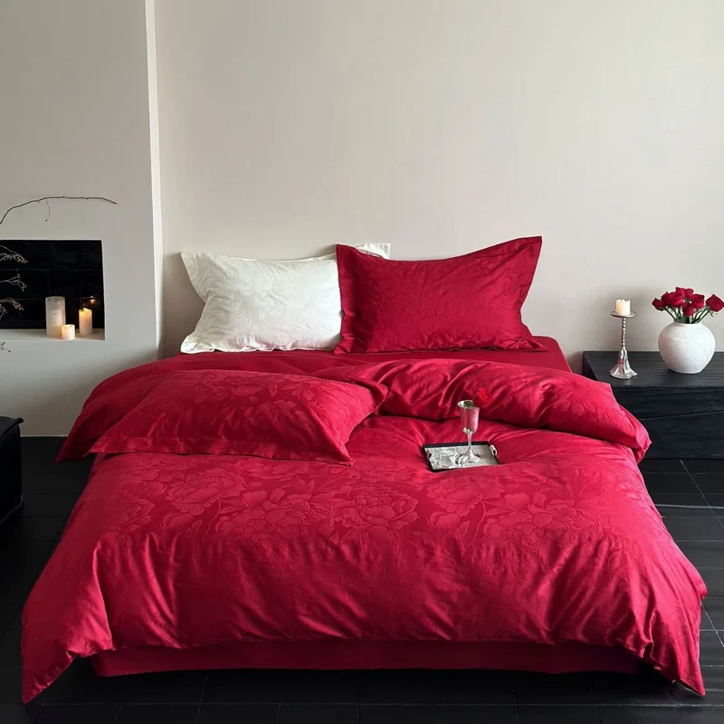 Jacquard bedding set made of cotton satin with floral relief structure Stornfield