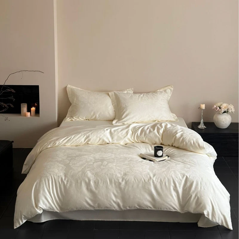 Jacquard bedding set made of cotton satin with floral relief structure Stornfield