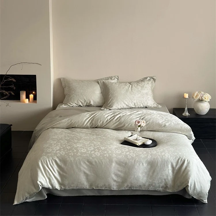 Jacquard bedding set made of cotton satin with floral relief structure Stornfield